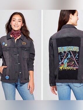 Junk Food Def Leppard Rock Vintage Oversized Hysteria Jean Jacket Black Sz small